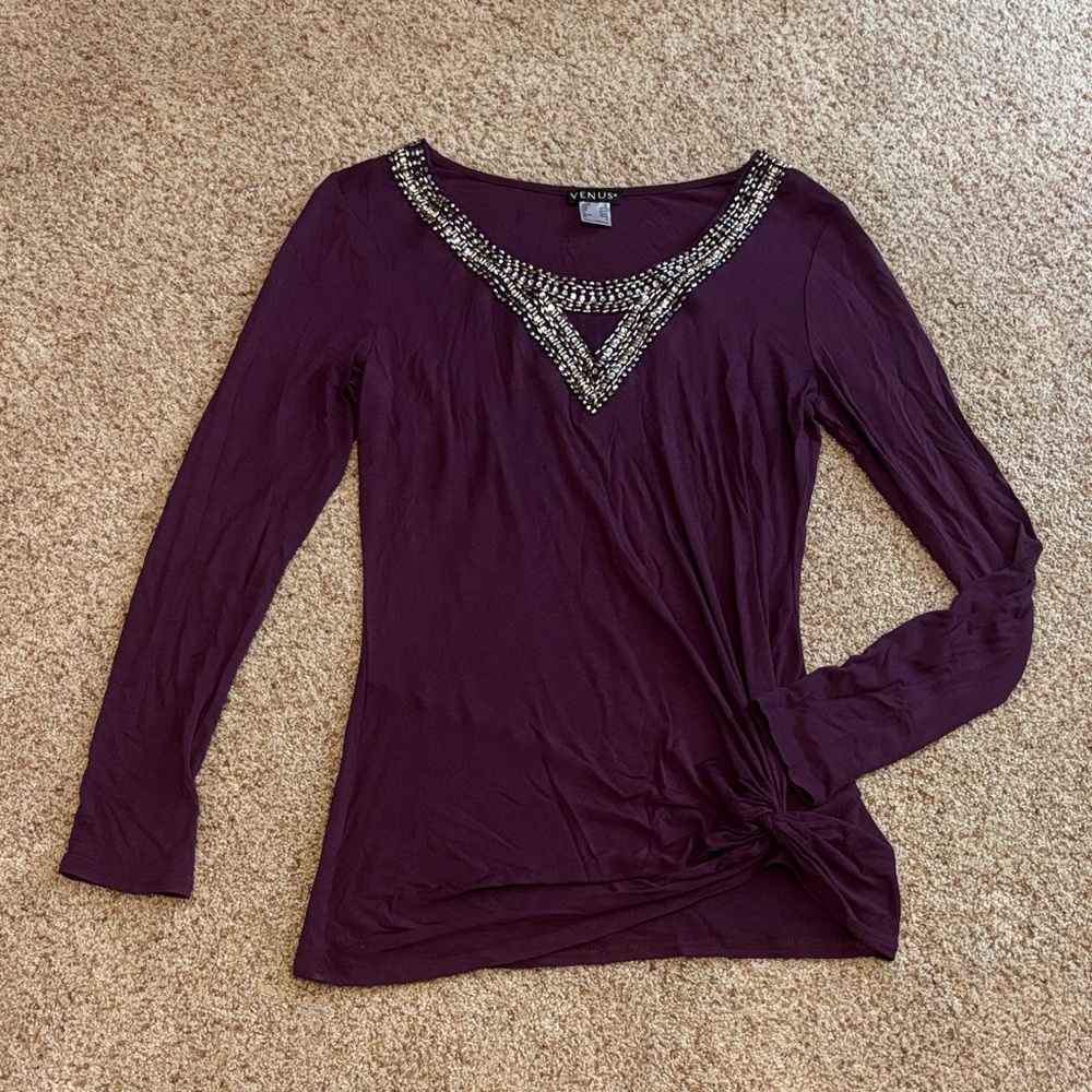 VENUS Rich Purple Embellished Blouse